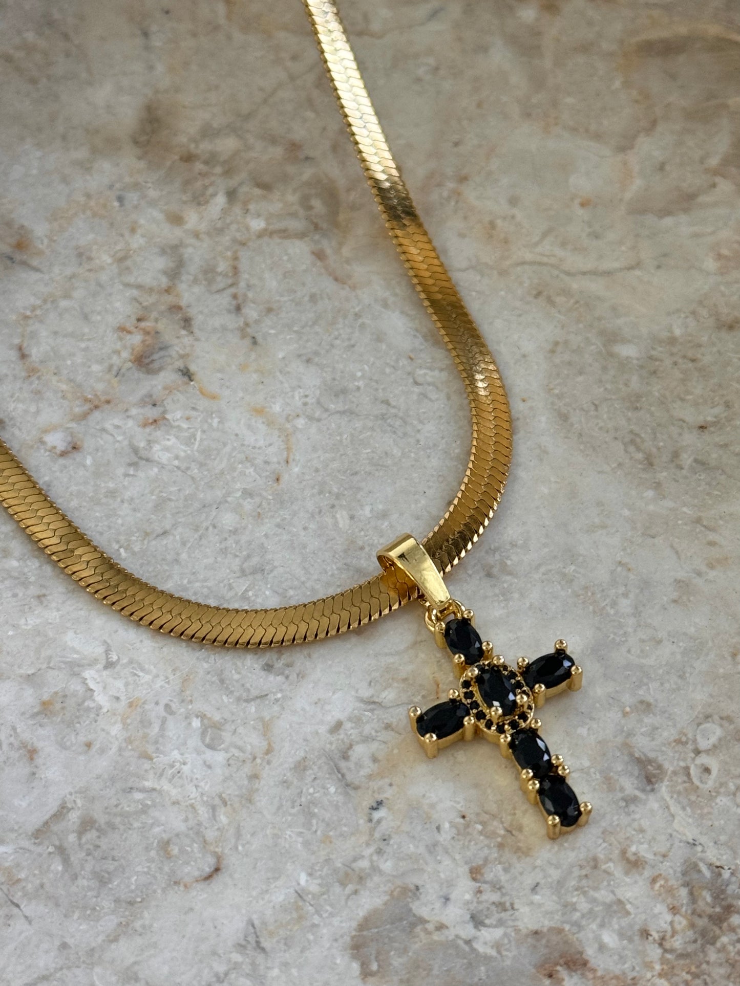 BLACK CROSS NECKLACE