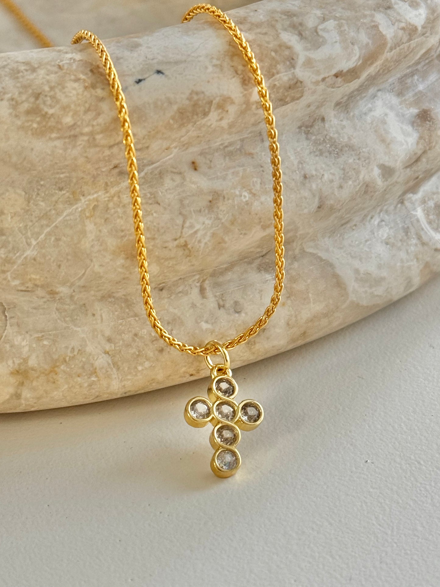 MINI BUBBLE CZ CROSS NECKLACE